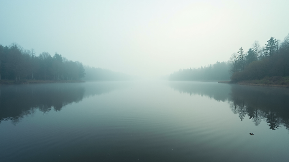 Wide angle view of a peaceful lake in the Masurian Lake District