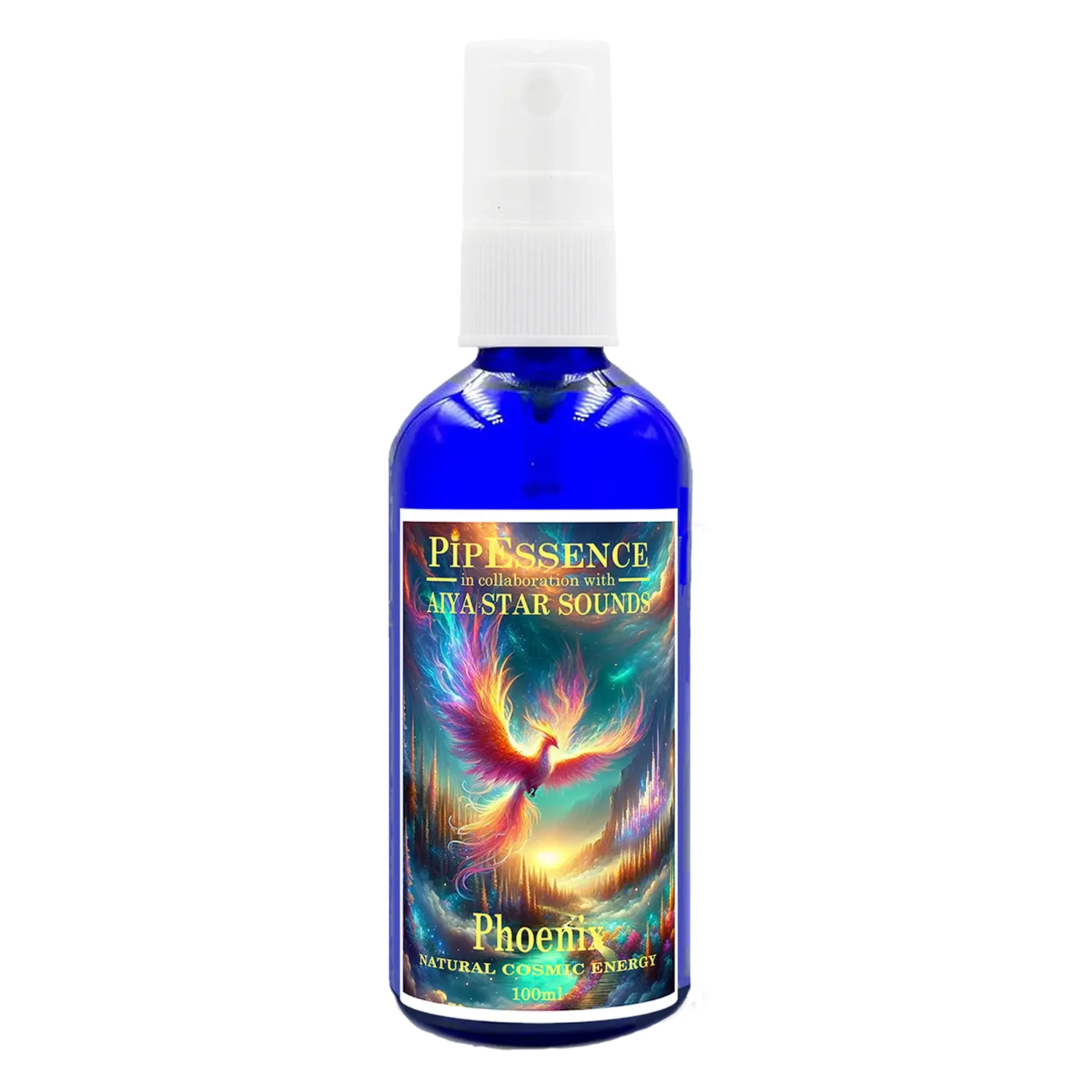 The PipEssence Phoenix essence, 100ml blue glass bottle with atomiser.