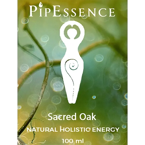 The PipEssence Sacred Oak essence,  front label © 2025 PipEssence.com. All rights reserved.