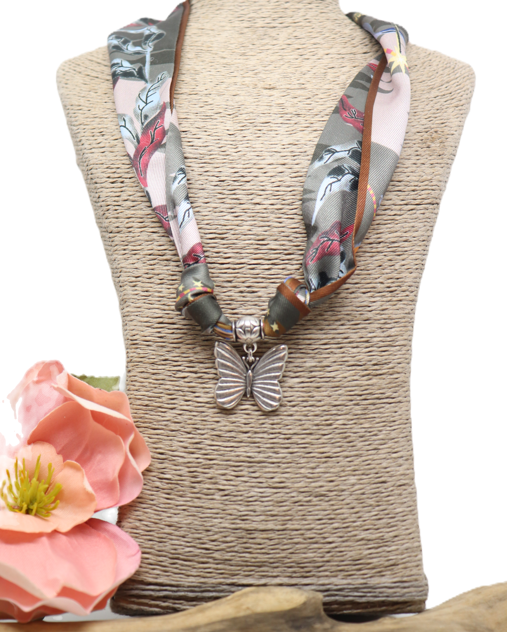 Scarf Necklace-Brown/Rose