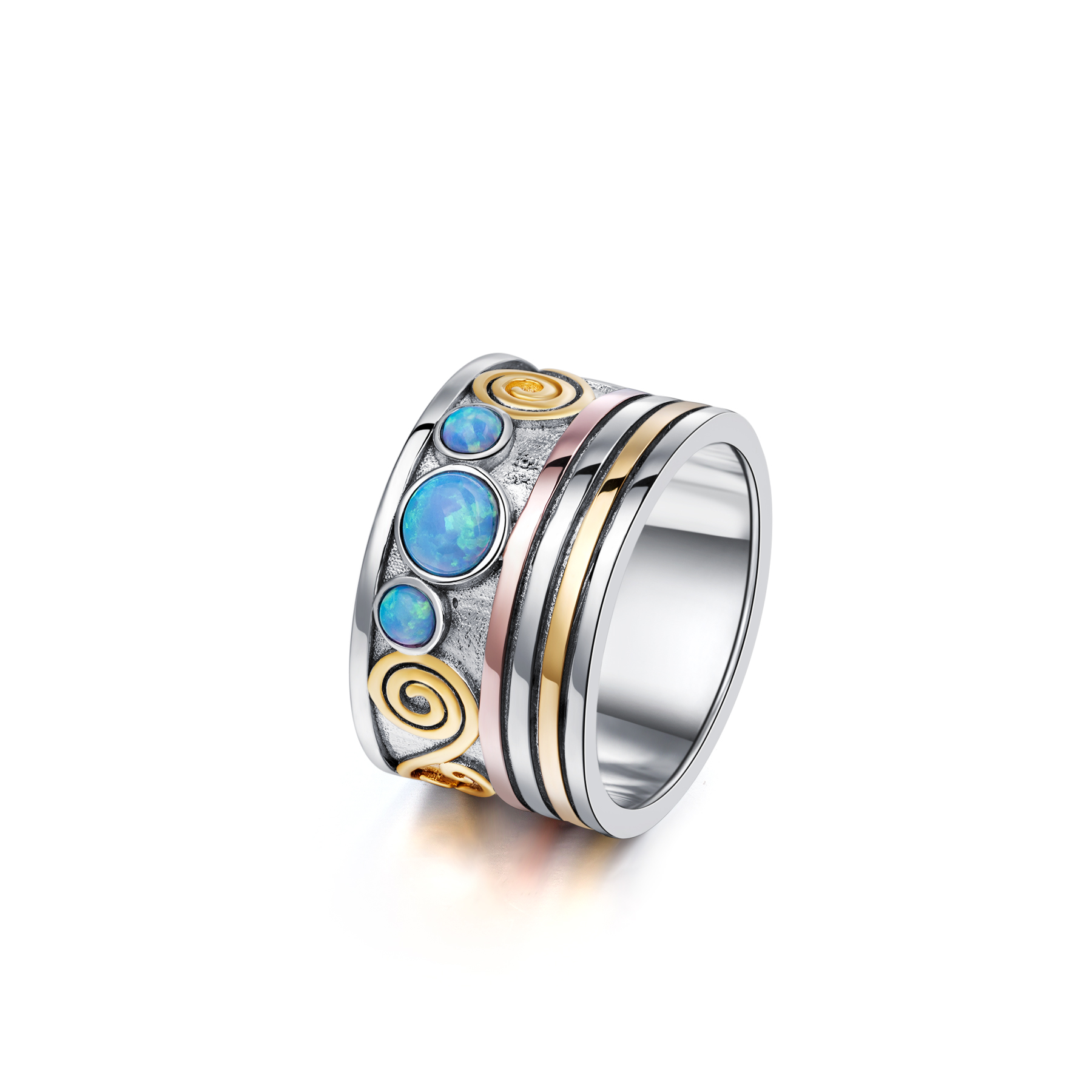 Silver, Rose Gold and Gold Opal Ring