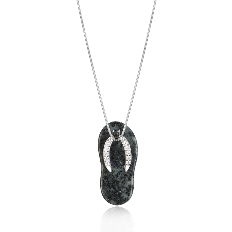 Jersey Granite Flip Flop Necklace with Crystals