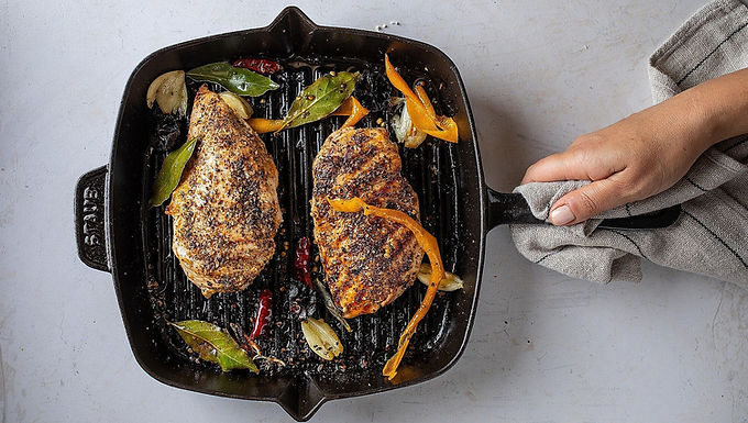 Roasted chicken breast with almond milk, Persian lemon and coriander