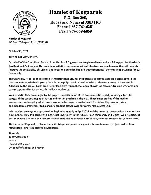 Letter of Support Hamlet of Kugaaruk 2024 10 30.jpg
