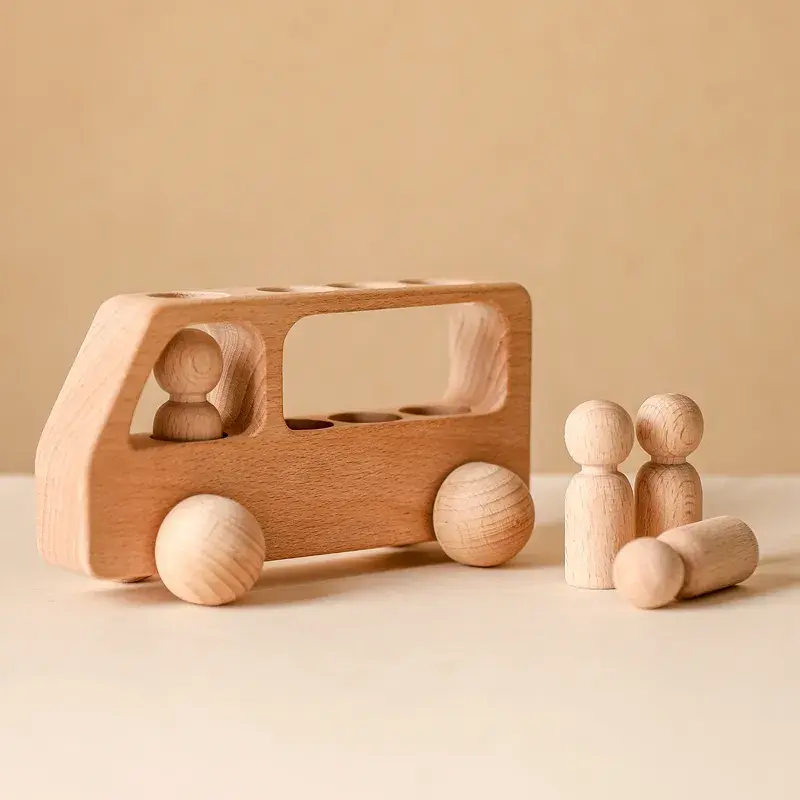 Beechwood Van & Peg People Set  -  Montessori Toy 