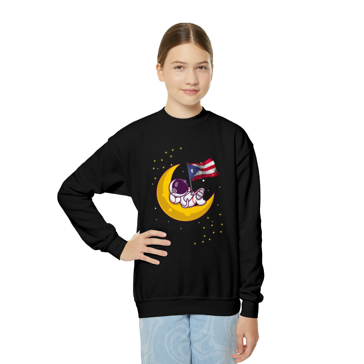 Boricua en la Luna Youth Crewneck Sweatshirt