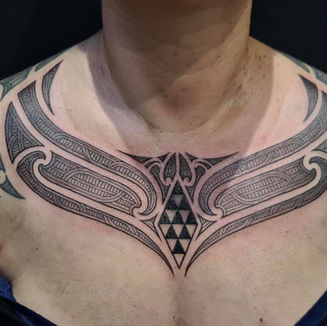 maori, ta moko, chest tattoo, customised tattoo, custom tattoo, custom design, black & grey tattoo