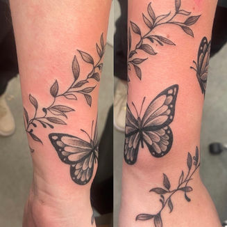 butterflies, butterfly tattoo, vine tattoo