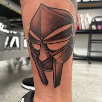 doom mask, black and grey tattoo