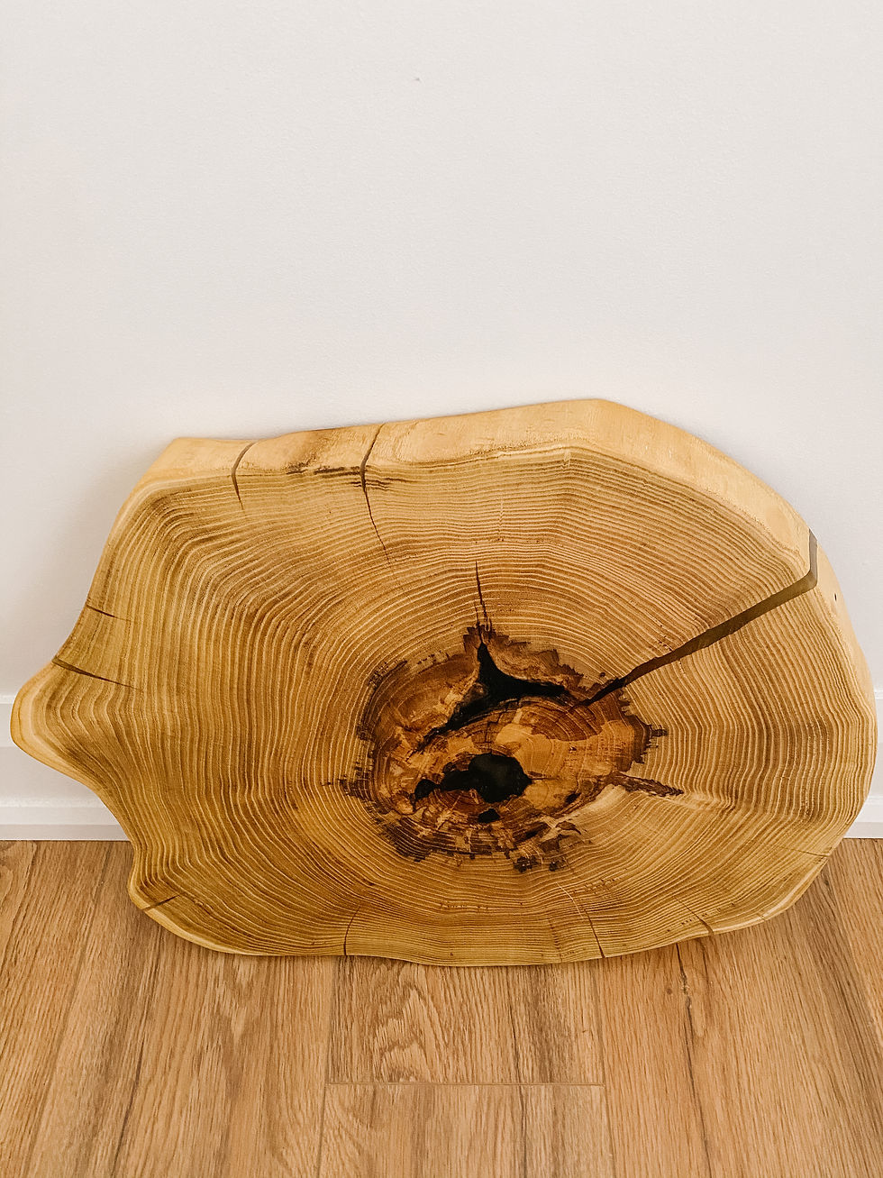 Thumbnail: Honey Locus Round with clear epoxy charcuterie board