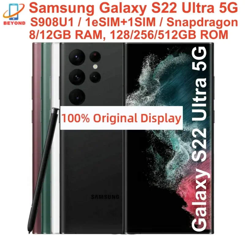 Samsung Galaxy S22 Ultra 5G S908U S908U1 6.8" AMOLED 8/12gb 12/128/256/512gb ROM