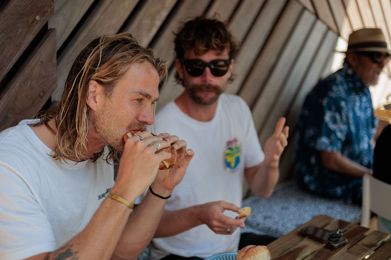 Person eating a hamburger