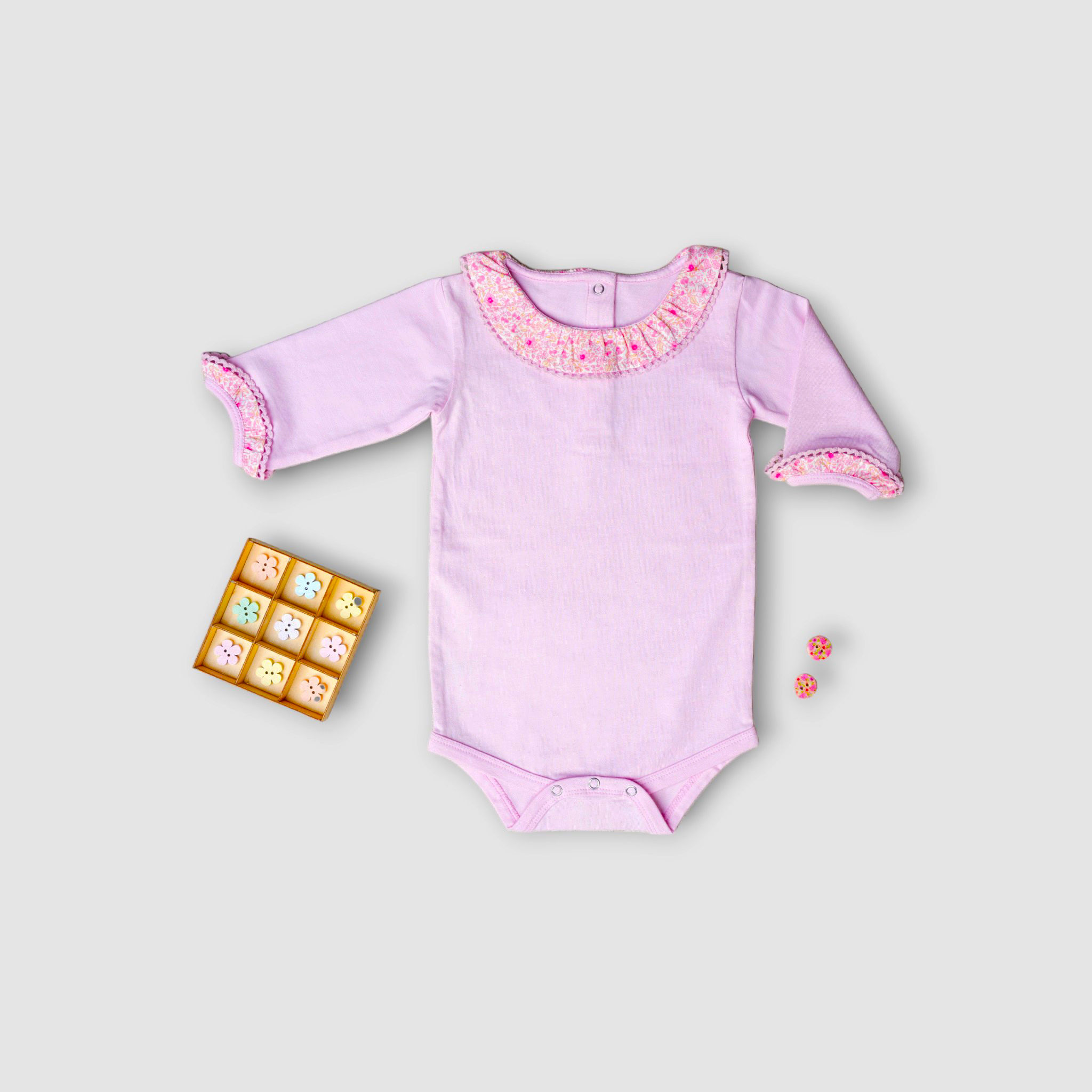 Lace Collar Romper Pink & Ditsy Pink Print