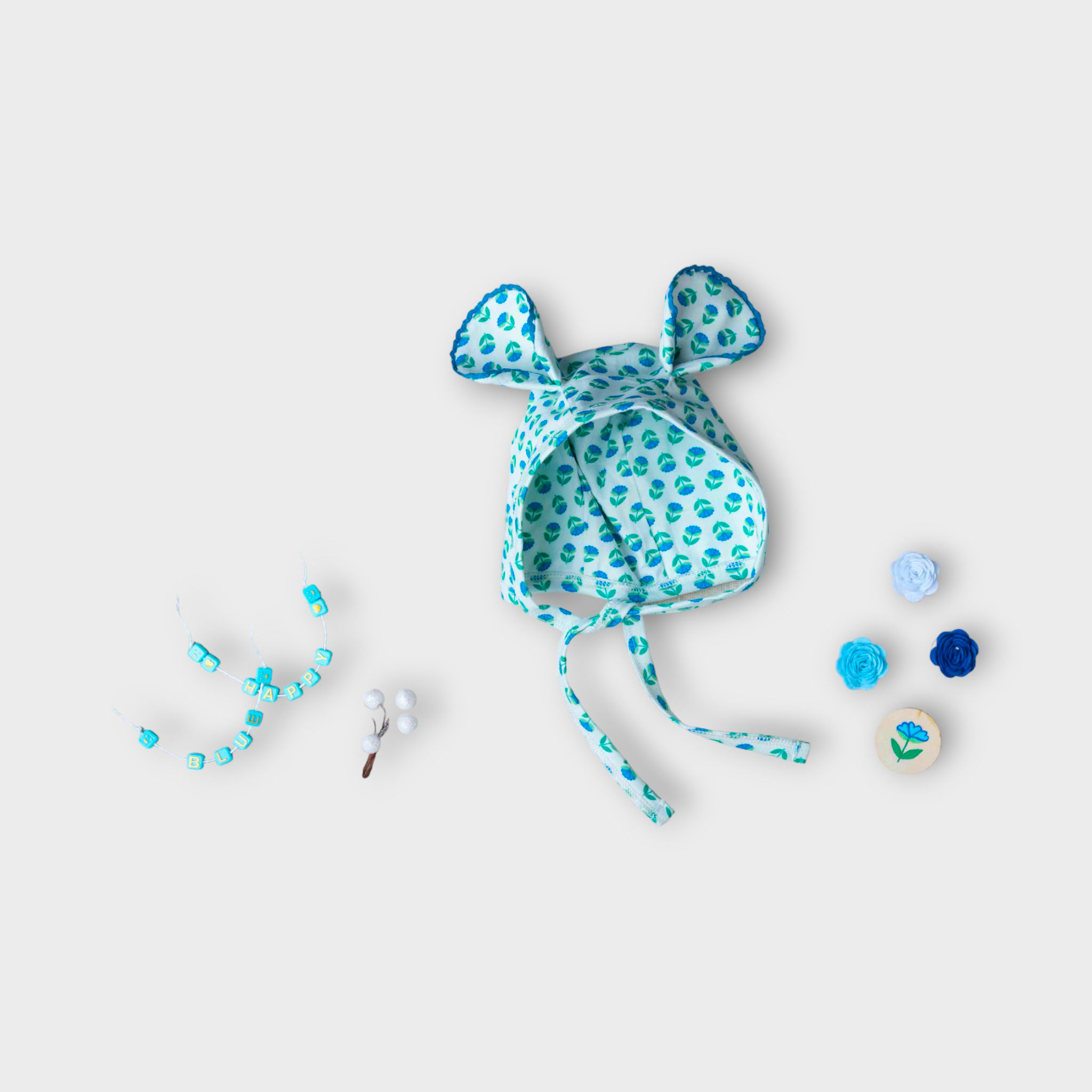 Bear Ear Bonnet Block Blue