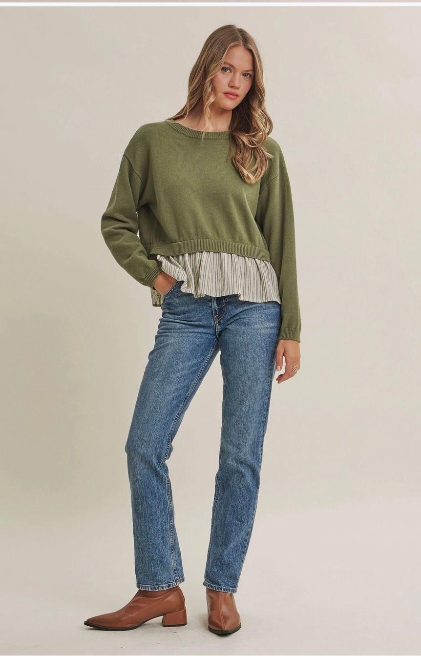 Thumbnail: English Garden Stripe Back Bow Twofer Sweater/Top