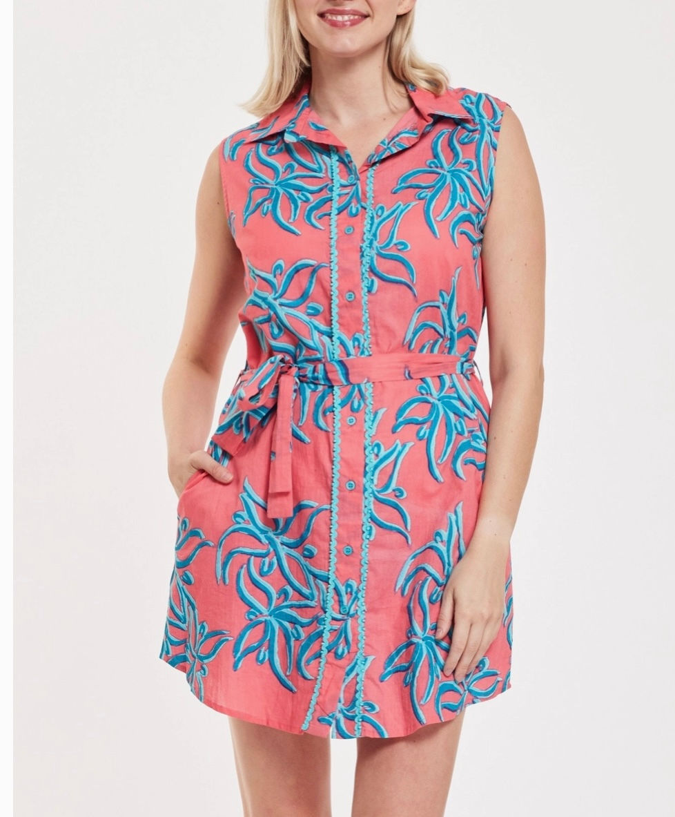Carlotta Shirt Dress Abstract Flower Calypso Barrier Reef