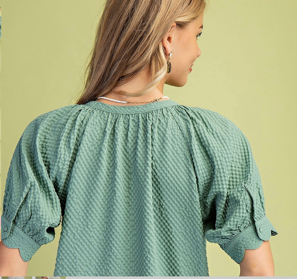 Thumbnail: Textured Scalloped Hem Blouse