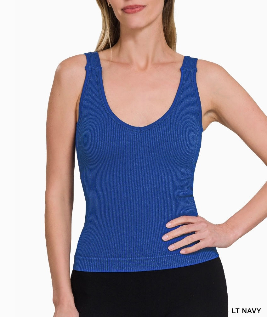 Thumbnail: Ribbed Bra-Padded v-Neck Tank Top