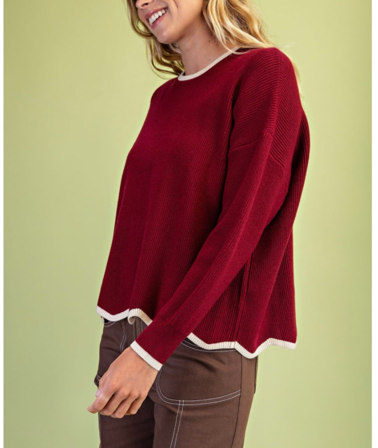 Thumbnail: Soft Knit Burgundy Contrasting Sweater