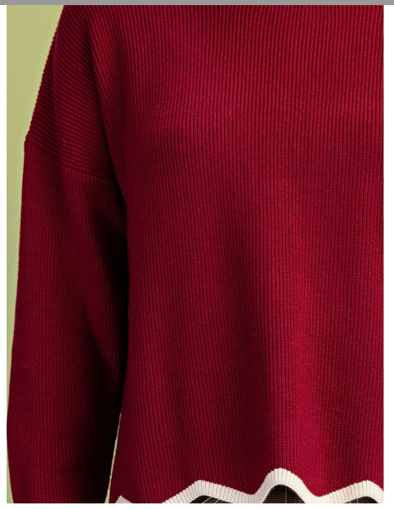Thumbnail: Soft Knit Burgundy Contrasting Sweater