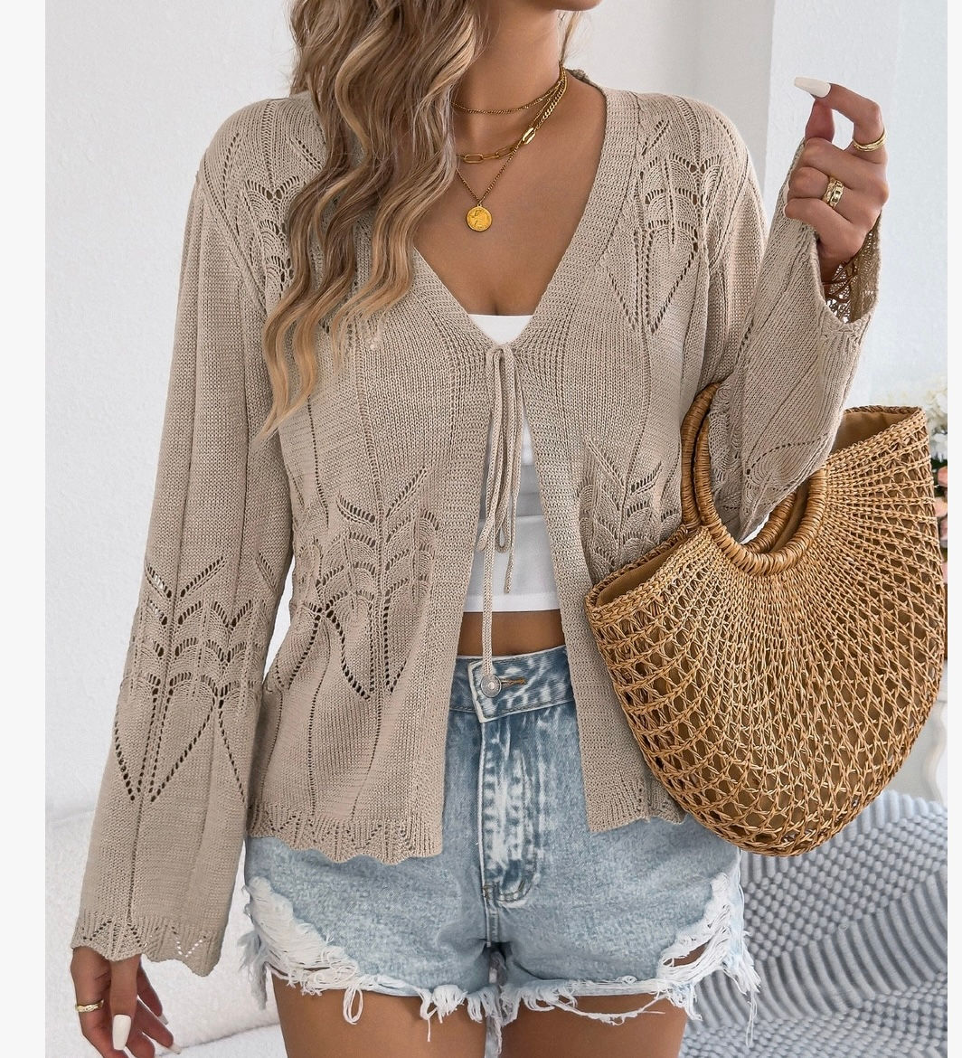 Boho Crochet Tie Front Cardigan T