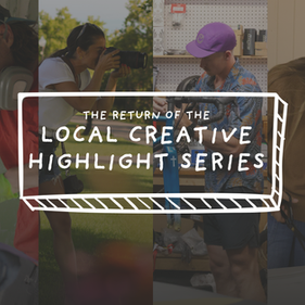 collage of images showing local creatives with an overlying white banner that reads the title of the project