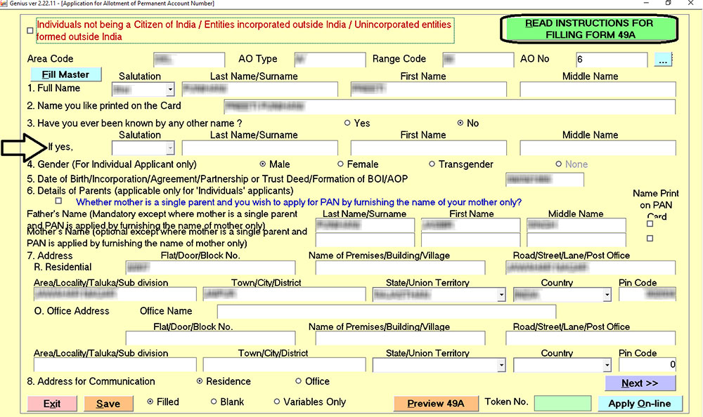 Genius software Instructions for Filling Form 49A