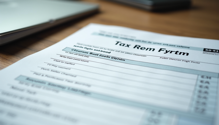 Eye-level view of a printed Income Tax Return form with a highlighted refund claim section