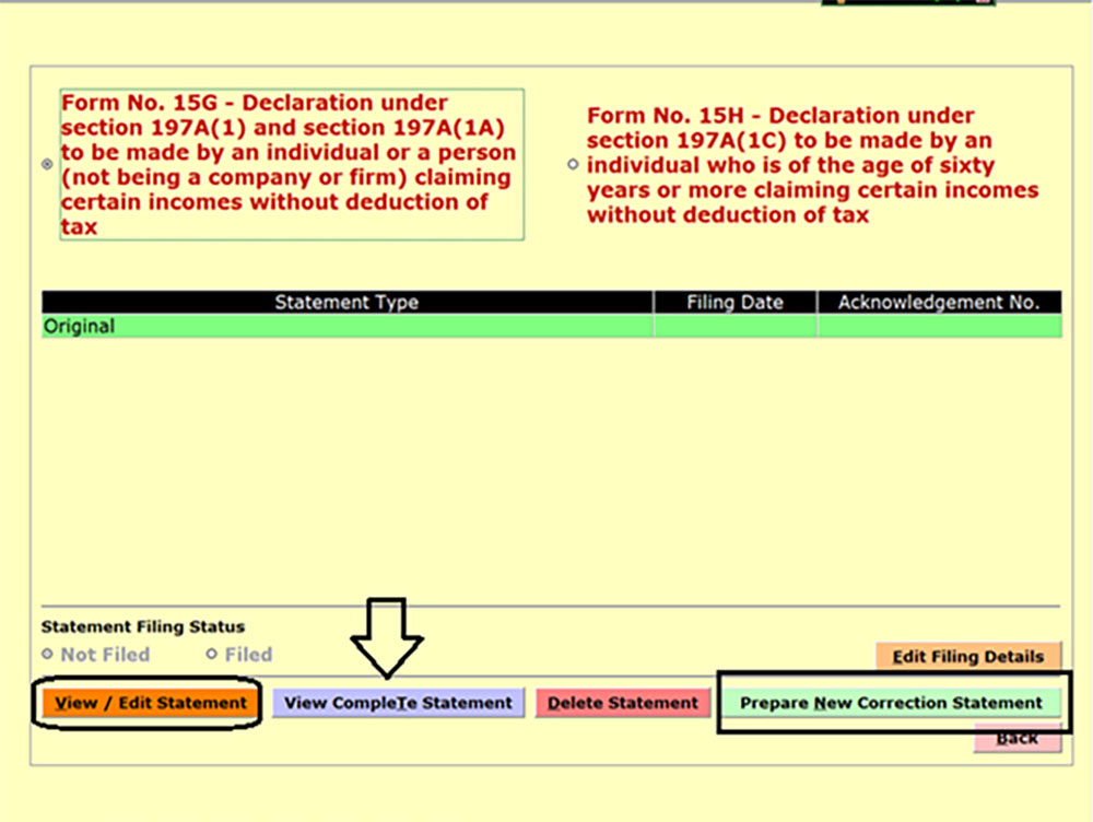 Gen TDS Forms 15G and 15H View Edit Statement