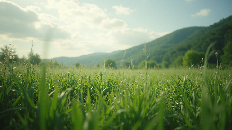 Wide angle view of a serene landscape with greenery