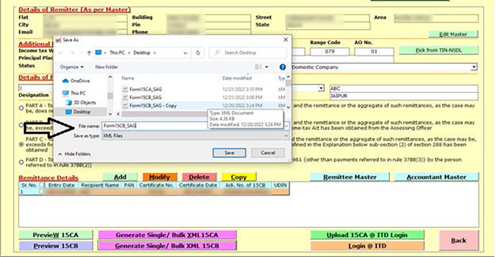 Save XML File of Form 15CB