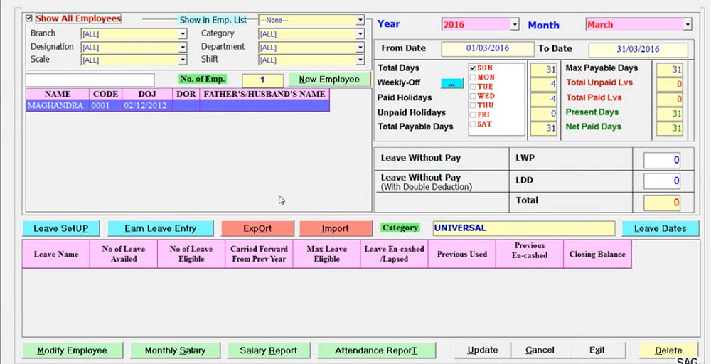 Gen Payroll Software Attendance Sheet