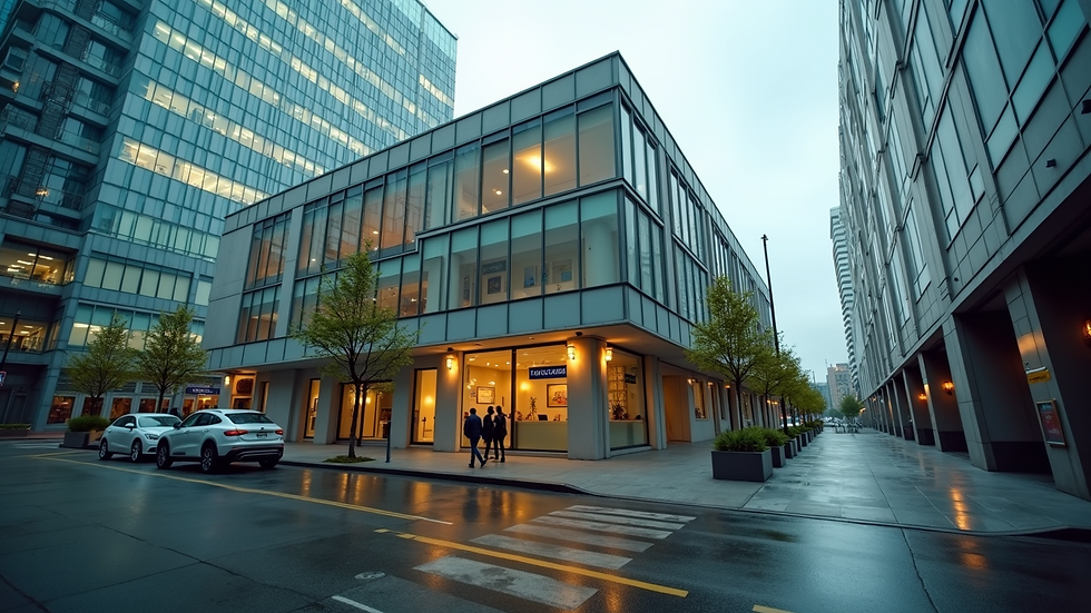 High angle view of a tax office building with focused architecture