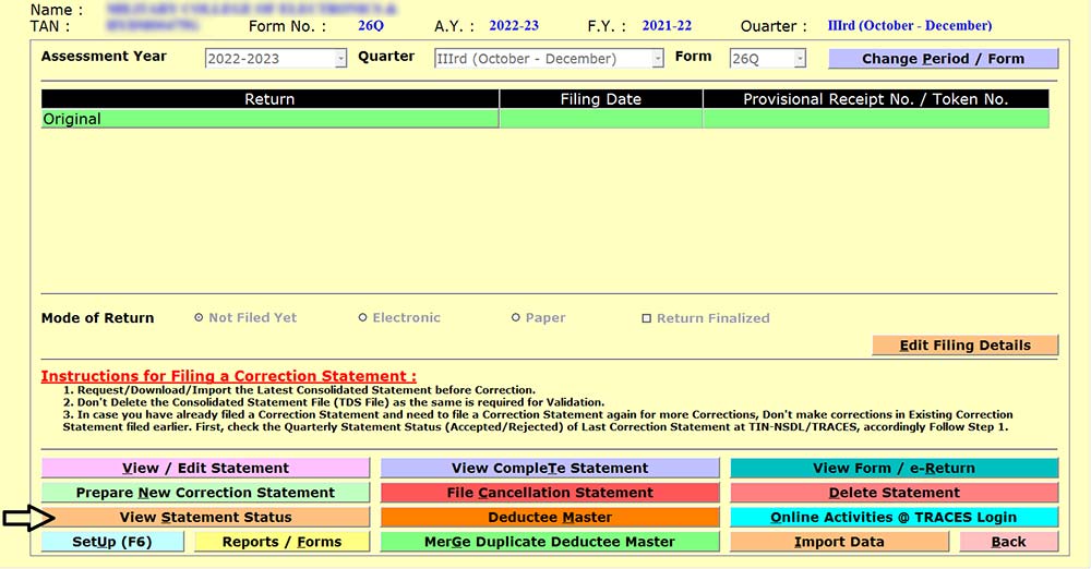 Gen TDS Software View Statement