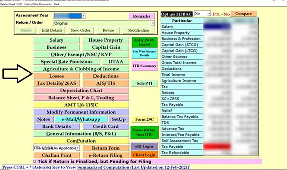 Details of Income Losses Deductions
