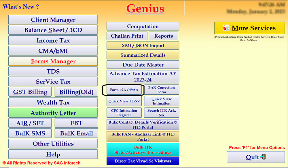 Genius Software Form 49A/49AA Option