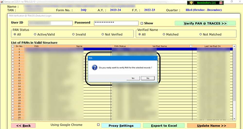 Gen TDS Verify PAN Selected Records