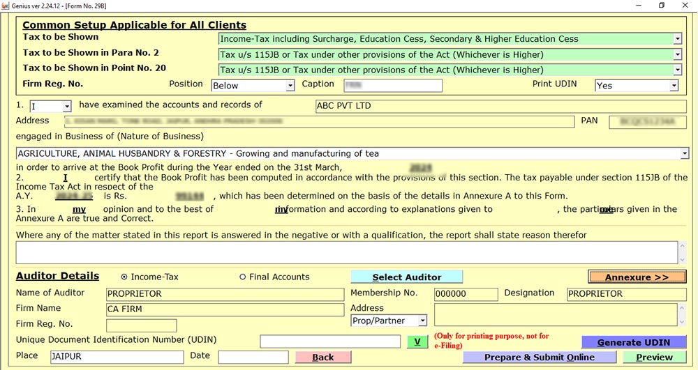 Genius Software Form 29B Click Submit and Prepare