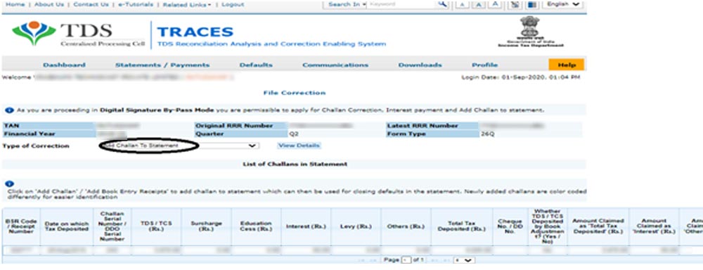 Add Challan Details On Traces