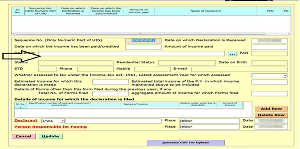 Gen TDS Details of Income Paid and Credit in Form 15G