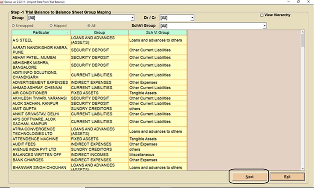 Genius Software Balance Group Mapping