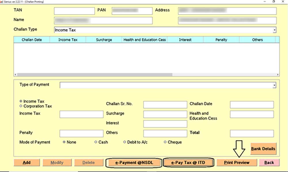 Genius E Payment NSDL or E Pay Tax