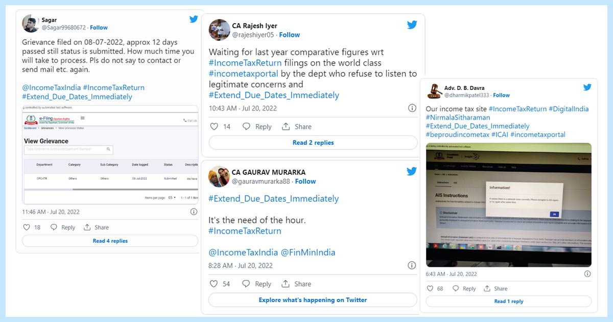 Assessees Tweets for ITR Date Extension 