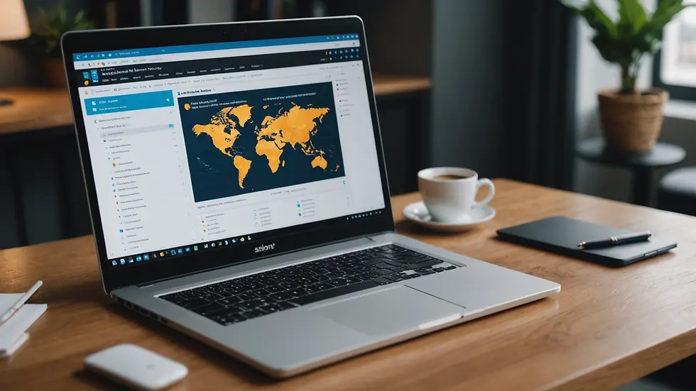 Eye-level view of a laptop displaying financial software