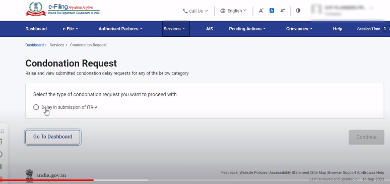 Delay in the Submission of ITR-V 