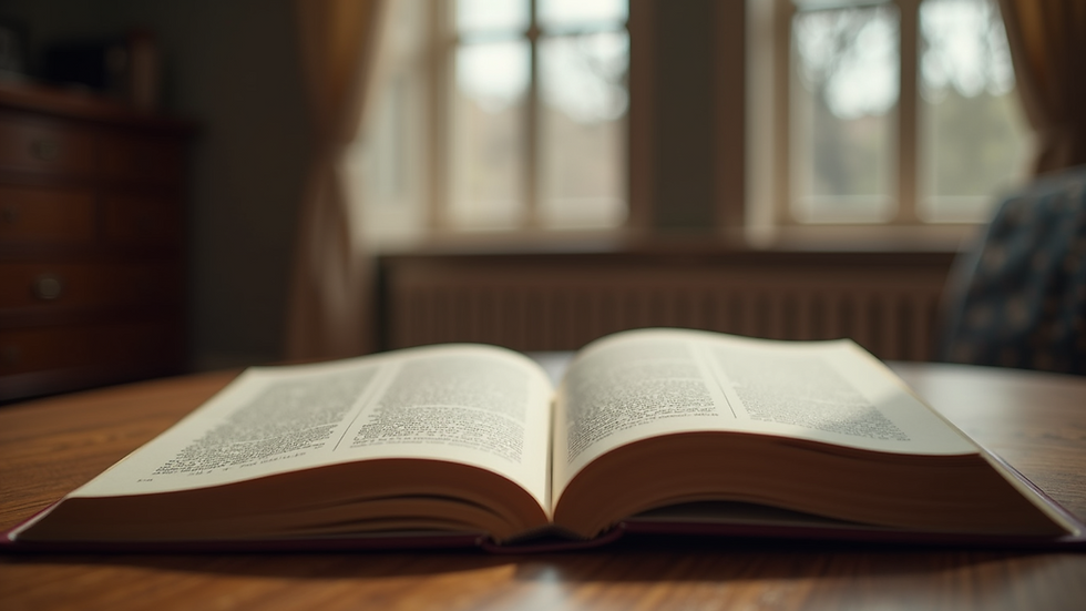 Eye-level view of a comfortable reading space with an open book