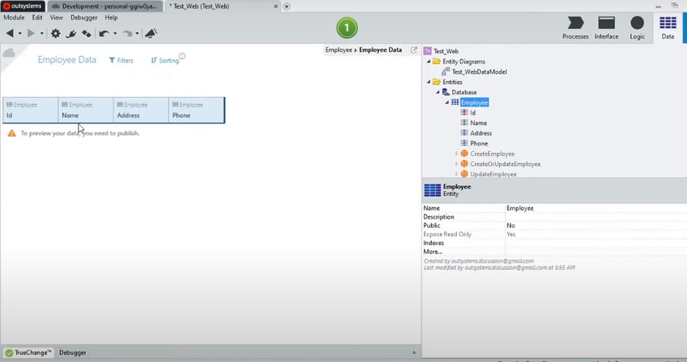Outsystems Low-code Platform Interface