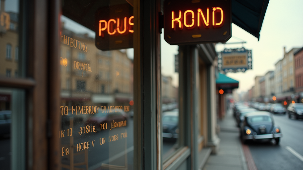 Close-up view of a vintage storefront with a unique sign