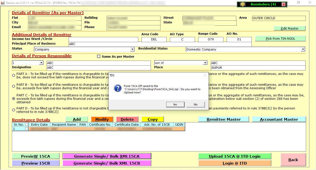 Upload Zip File of Form 15CA