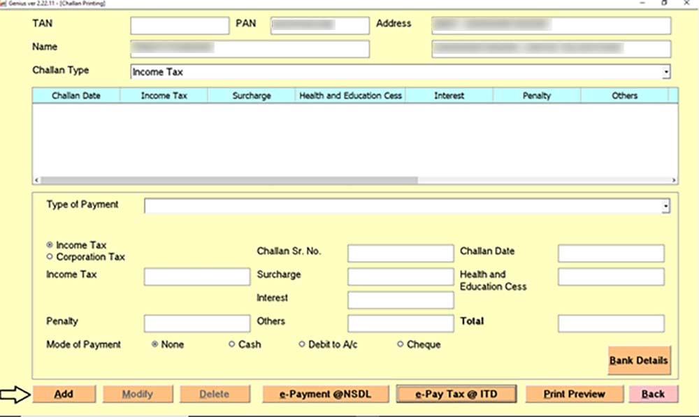 Genius Software Select Type of Payment